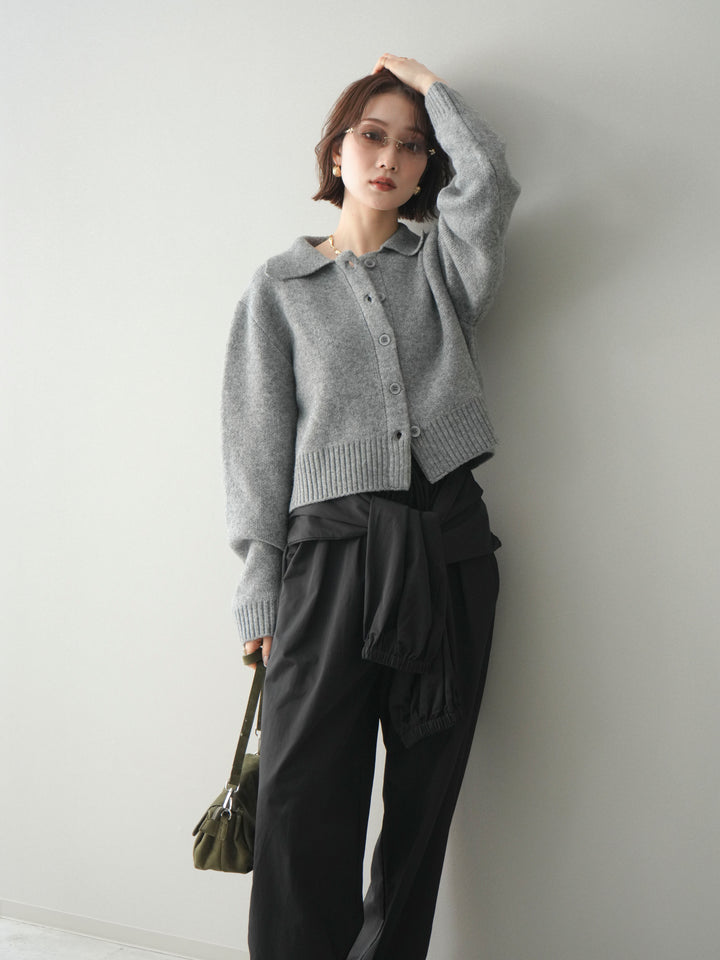 [予約]メランジニット襟付きクロップドカーディガン/gray