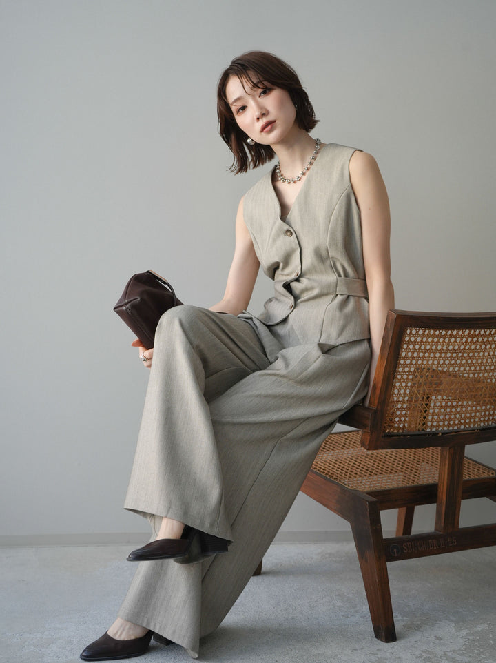 [予約]サイド切替ヘリンボーンベスト/beige