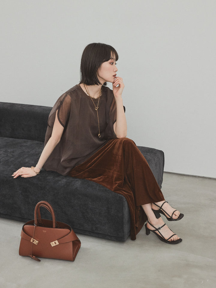 [SET] 緊湊光滑透視層疊上衣 + 天鵝絨低腰裙 (2set)