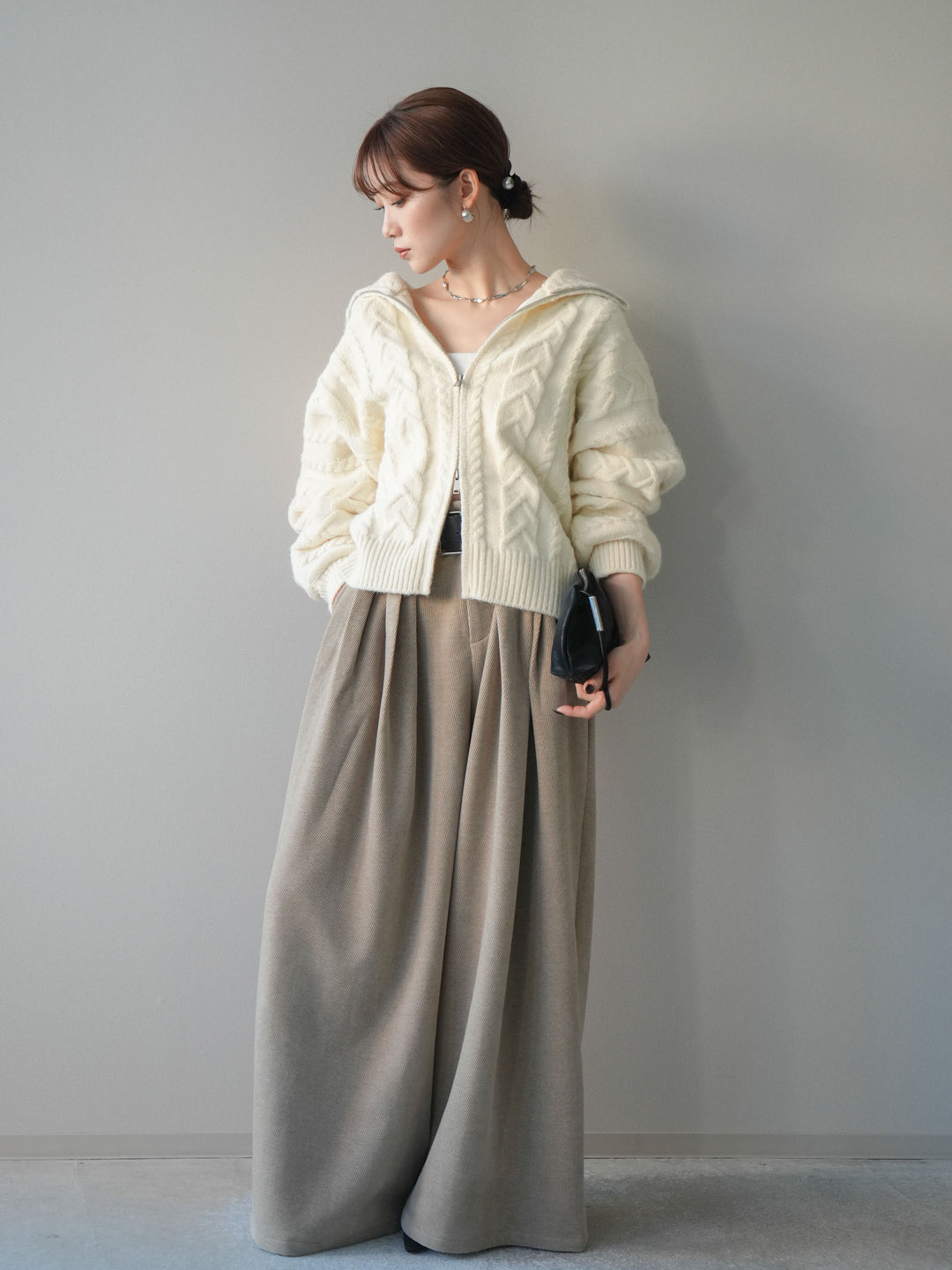 [予約]ベルトデザインループコールテンワイドパンツ(ベルト付き)/beige