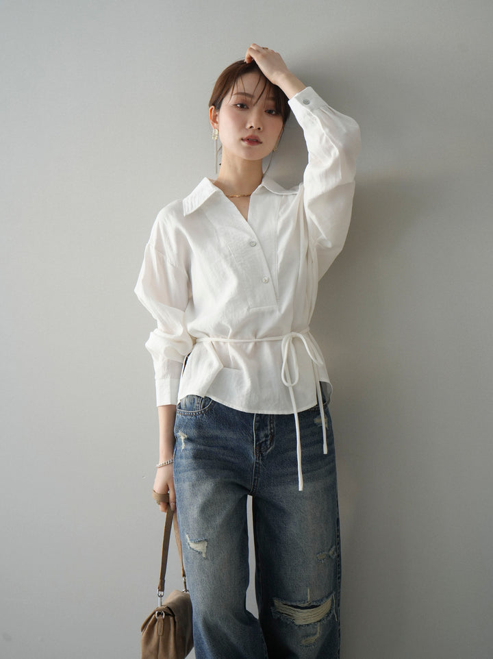 [SET]Vネック変形ラインシャツ+選べるアクセセット(2set)