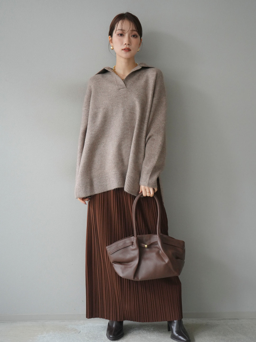 [予約]プリーツIラインスカート/brown