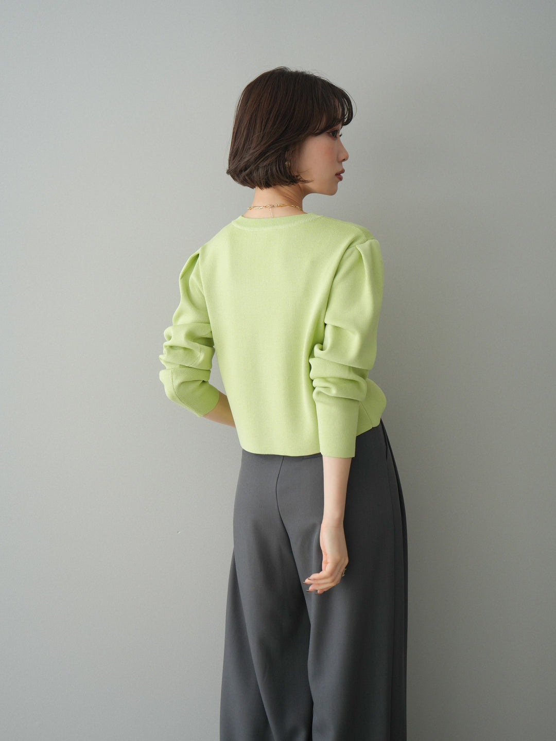[予約]クリアボタンタックニットカーディガン/lime