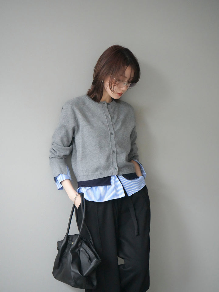 [SET]シャツ襟レイヤードニットカーディガン+ベルト付スウェットワイドパンツ(2set)