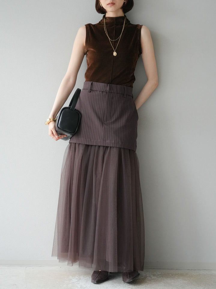 [予約]シアーベロアプチネックノースリーブトップス/ブラウン