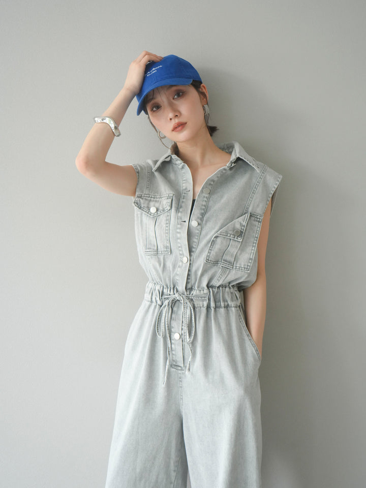 [予約]ポケットデザインデニムオールインワン/グレー