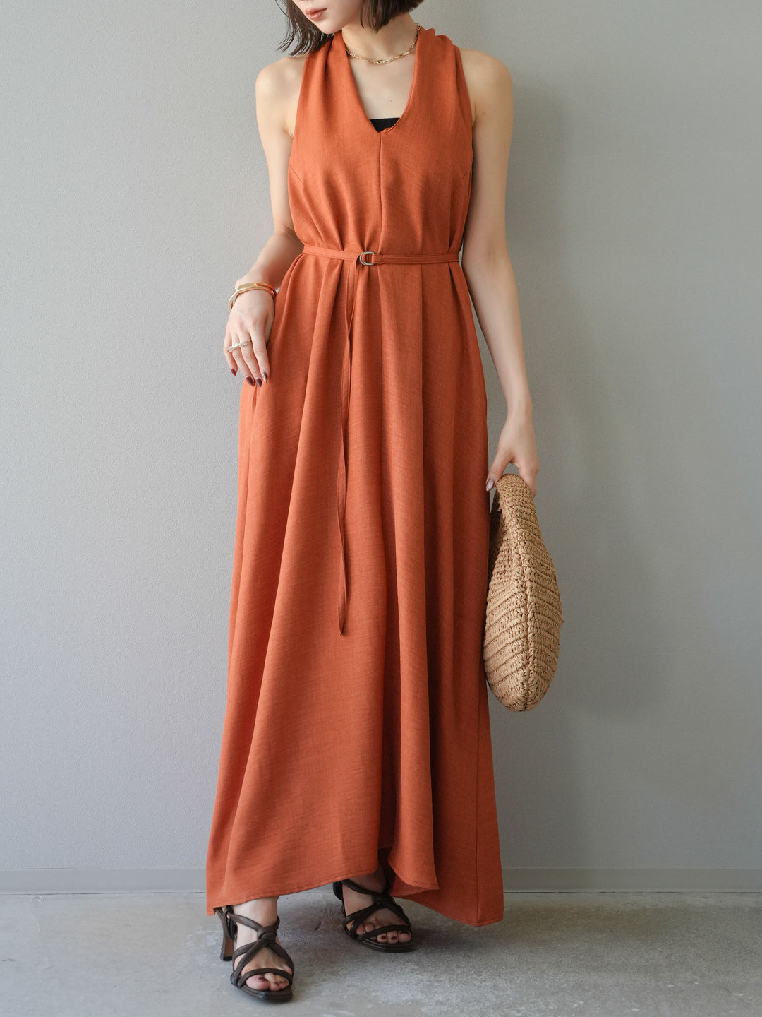 【預購】環形設計不均勻染色洋裝/橘色