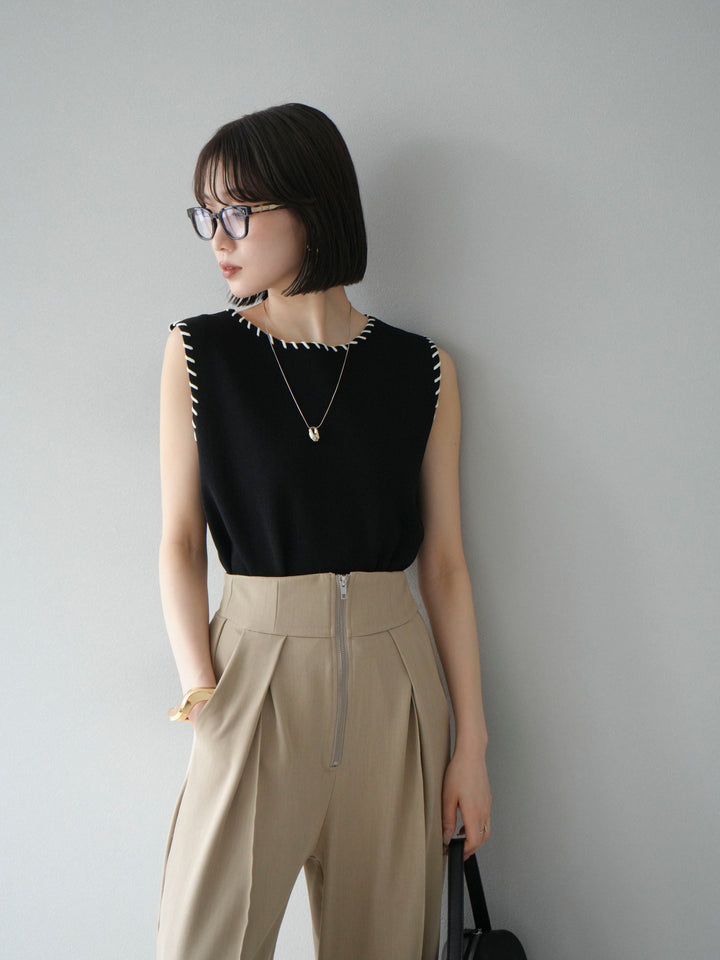 【預購】亞麻質感手縫針織套頭衫/黑色