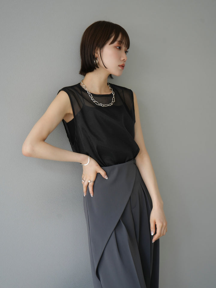 [SET] Organza sleeveless top + wrap wide pants (2set)