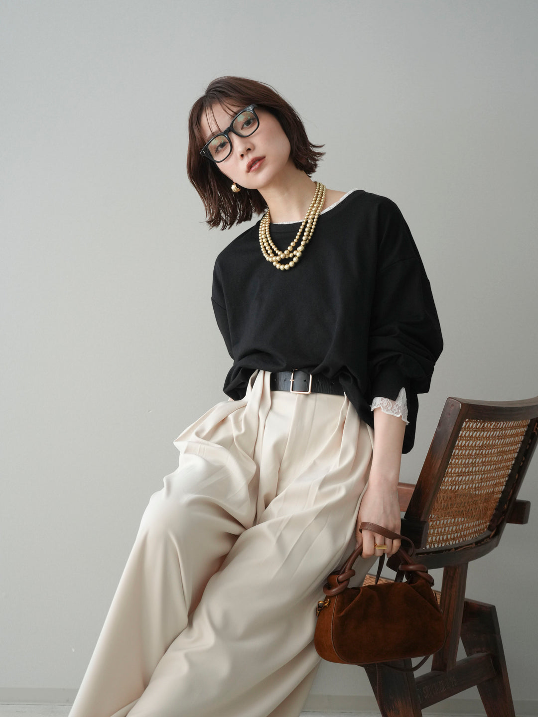 [予約]袖レースカットバルーンプルオーバー/black