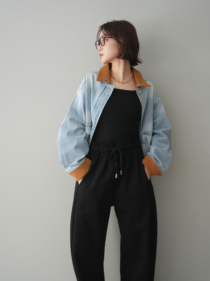 [予約]コーデュロイ×デニムショートカバーオール/bleach