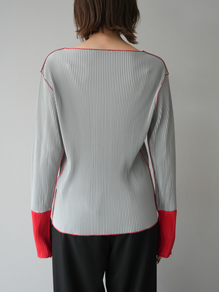 [予約]バイカラープリーツトップス/グレー