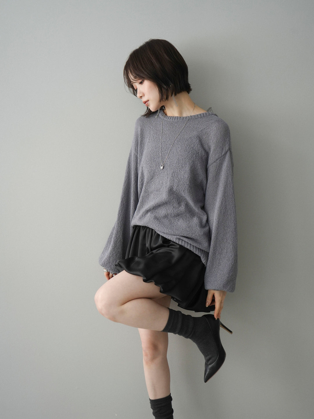 [予約]バックシアーフラワーレースニットプルオーバー/gray