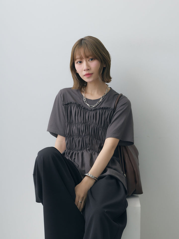 [SET]クールタッチシャーリングTEE+クレープデシンタックワイドパンツ(2set)