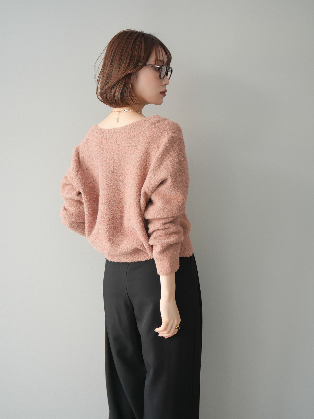 [SET]ゴールドボタンモールニットカーディガン+ベルトループデザインワイドパンツ(2set)