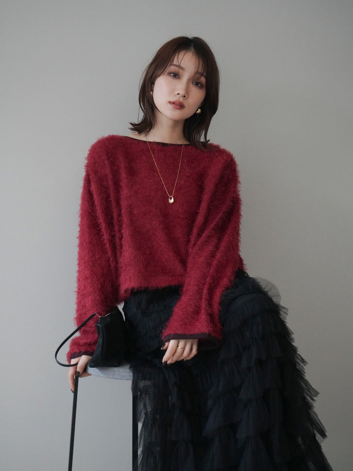 [予約]バイカラー2WAYシャギーニットカーディガン/red