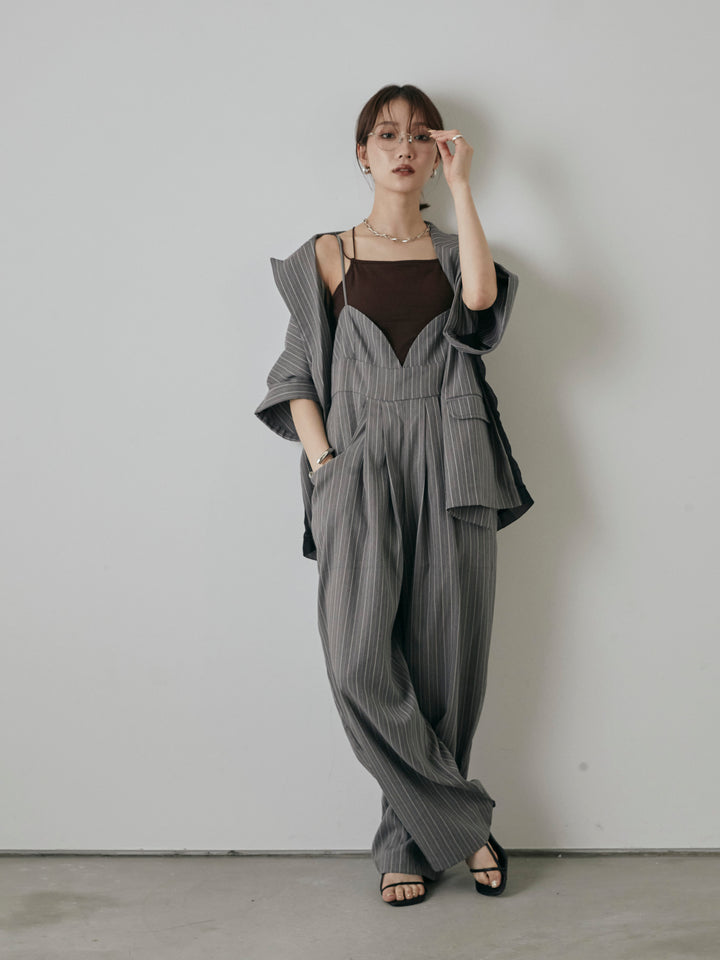 [予約]ヘリンボーンストライプサロペット/チャコール