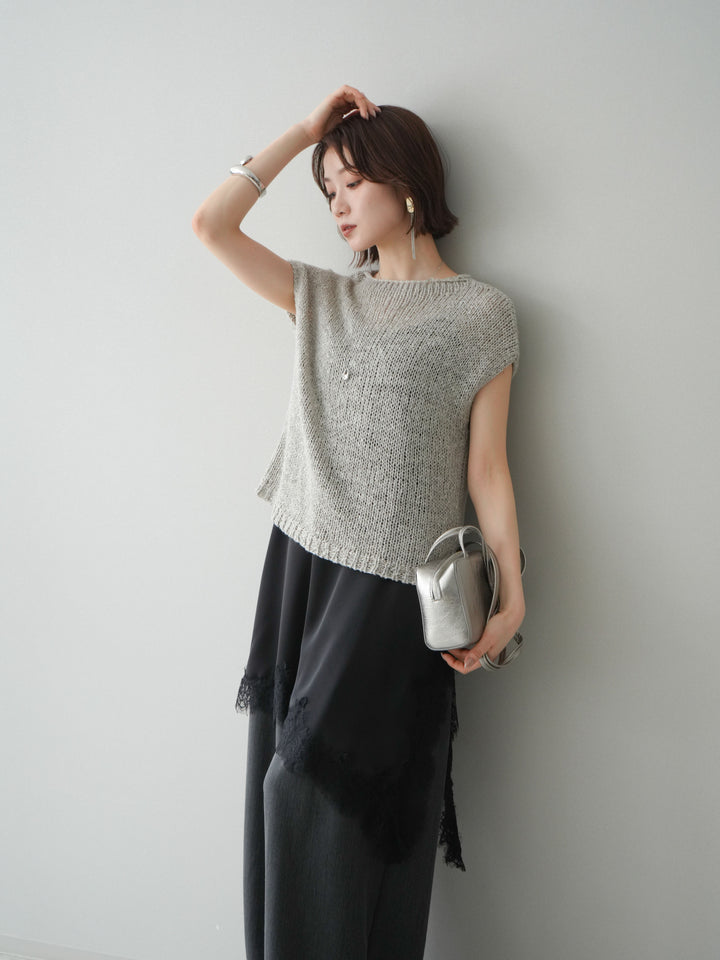 [予約]テープヤーンノースリーブニットトップス/gray