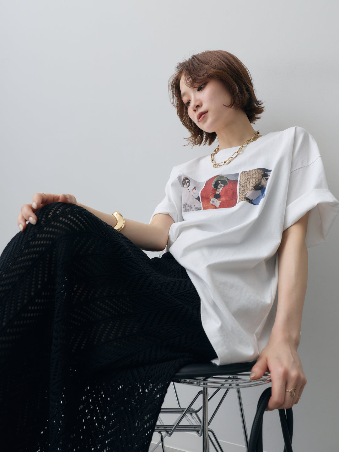 [SET]スリードッグフォトボックスTEE+クロシェシアーセミフレアスカート(2set)