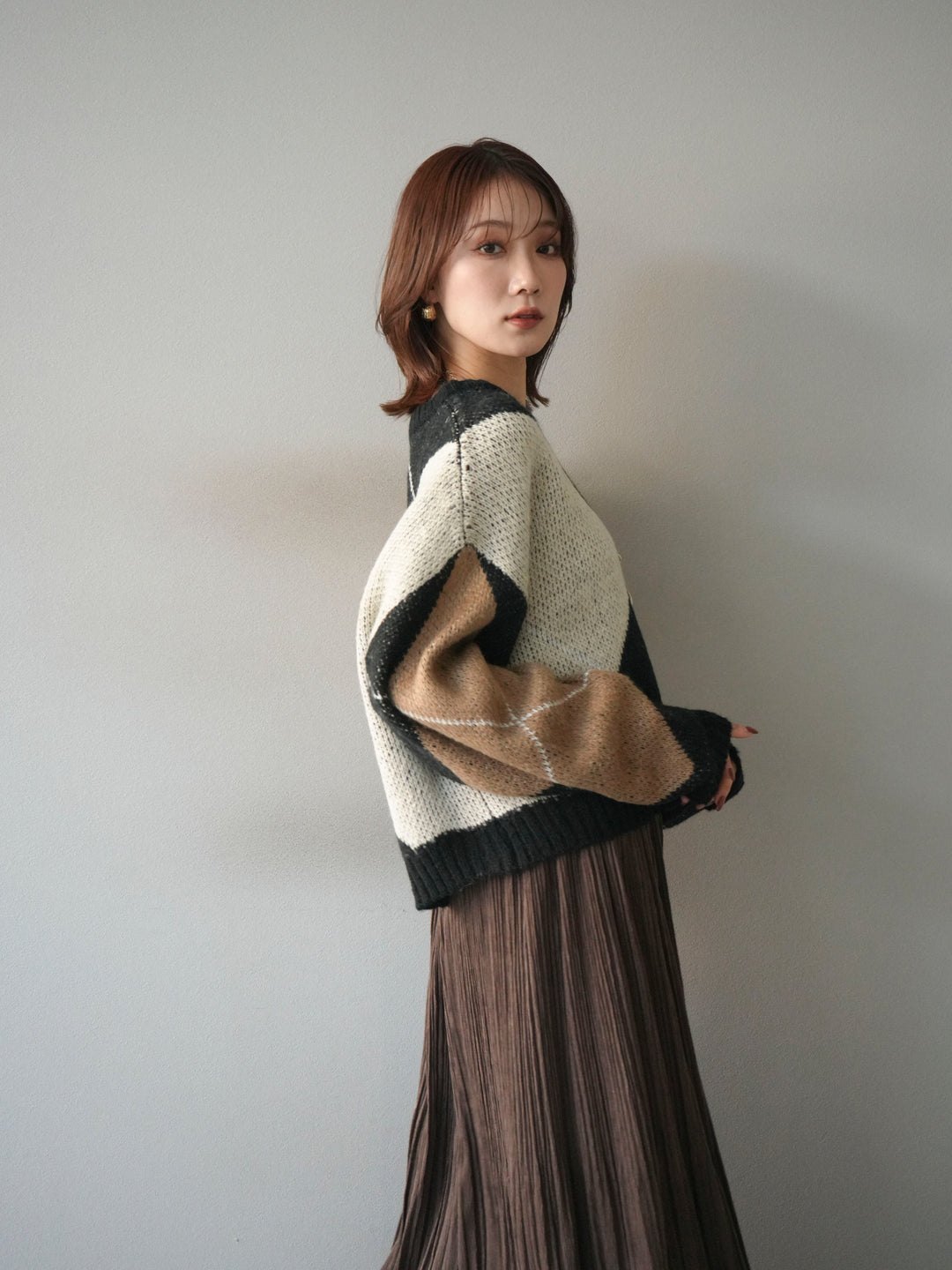 [SET]配色ステッチアーガイル柄ニットプルオーバー+配色ステッチアーガイル柄ニットプルオーバー(2set)