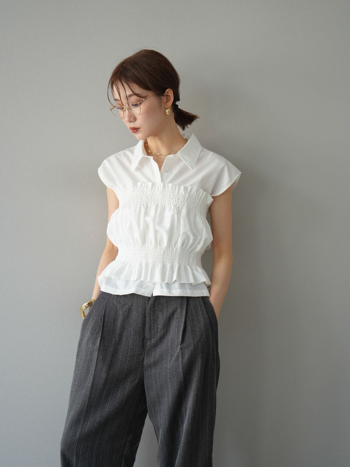 [予約]ブロードシャーリングビスチェ＆ノースリブラウスSET /オフ