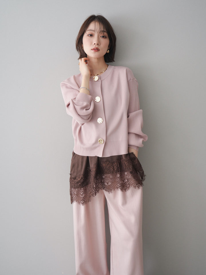 [SET]メタルボタンクルーネックニットカーディガン+選べるアクセセット(2set)