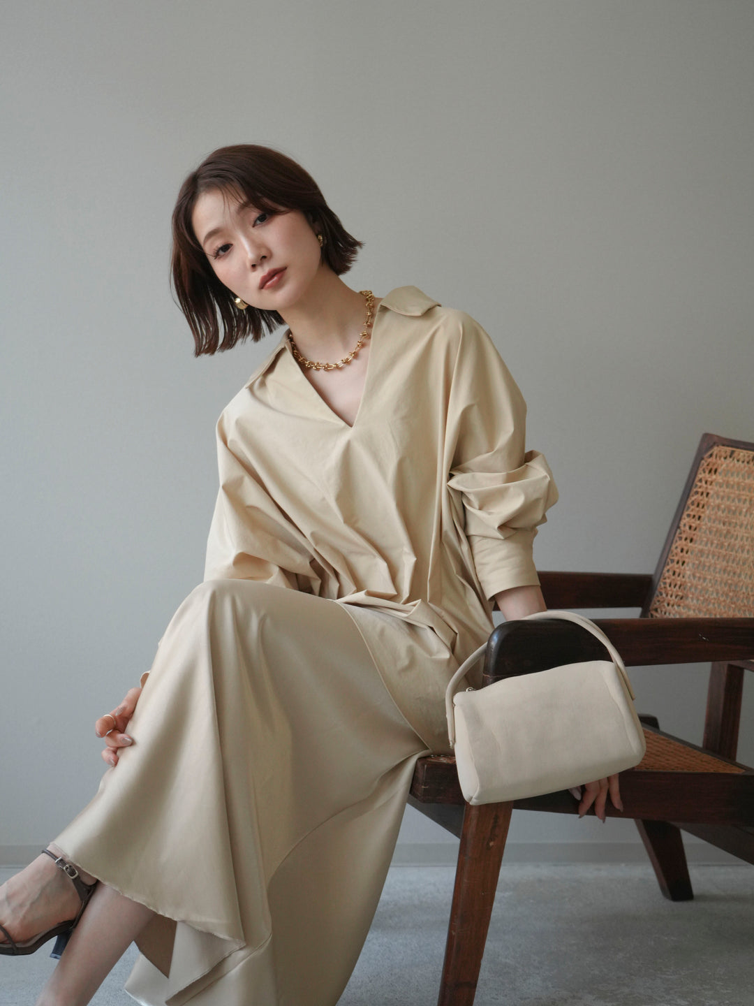 [予約]ウエストギャザースキッパーシャツ/beige
