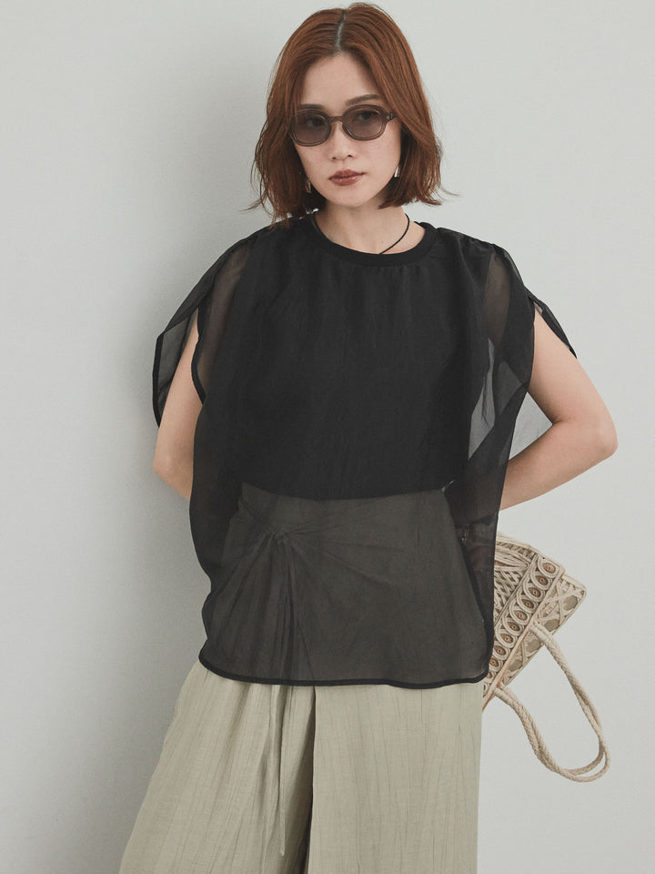 [SET]コンパクトスムースシアーレイヤードトップス+ワッシャーサテンレイヤードスカートパンツ(2set)