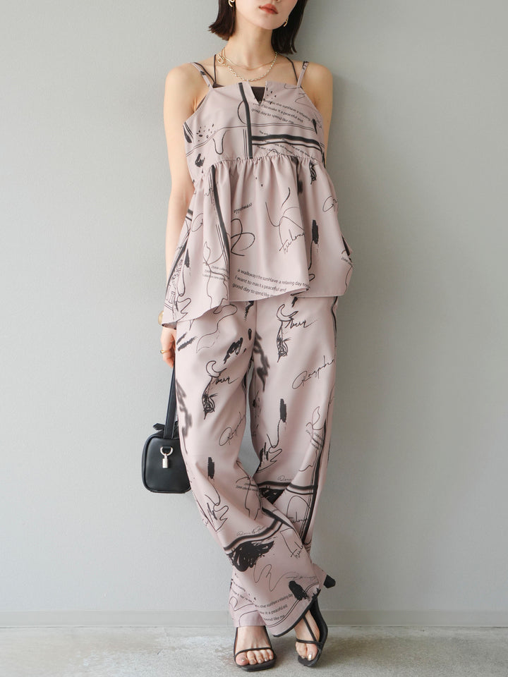 【預購】彩繪褶襉褲/米色