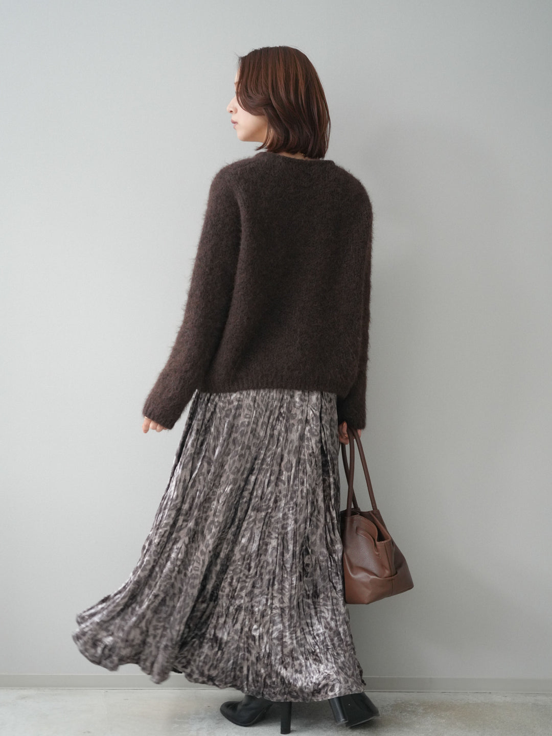[予約]レオパードベロアワッシャーロングスカート/gray