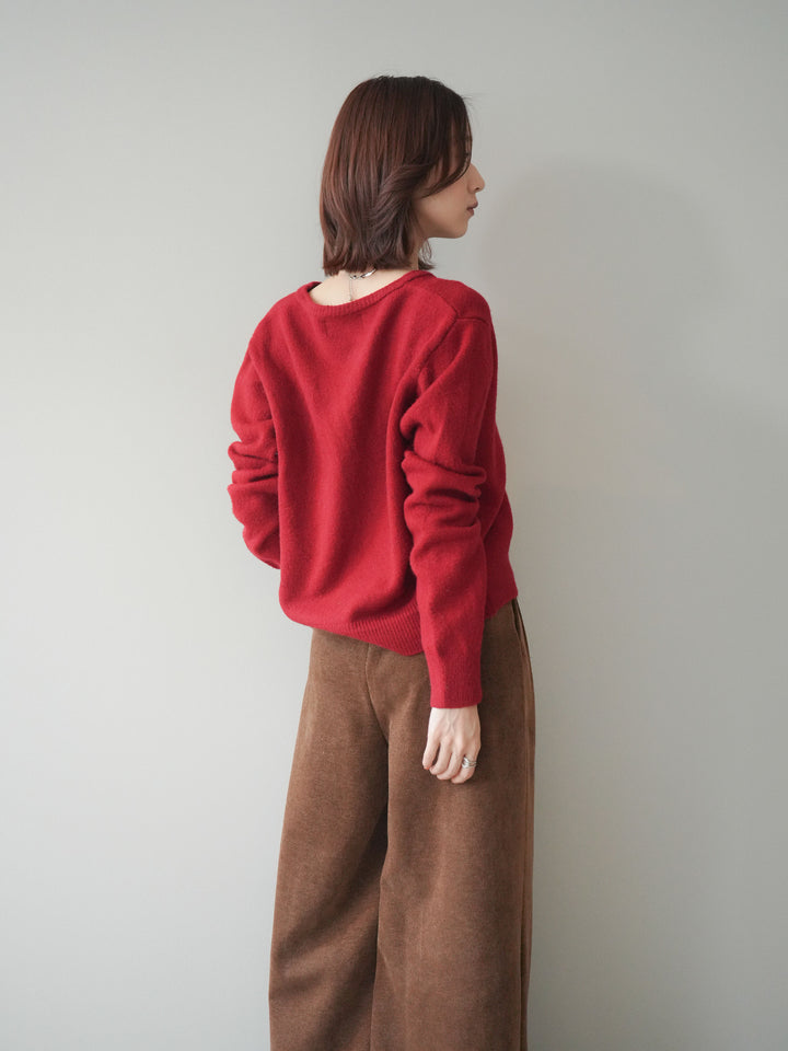 [SET]アンティークボタンニットカーディガン+ベルトデザインループコールテンワイドパンツ(ベルト付き)(2set)