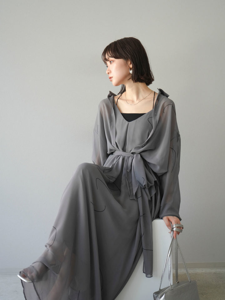 [SET]ペンタッチシフォンキャミワンピース+ペンタッチシフォンシャツ(2set)