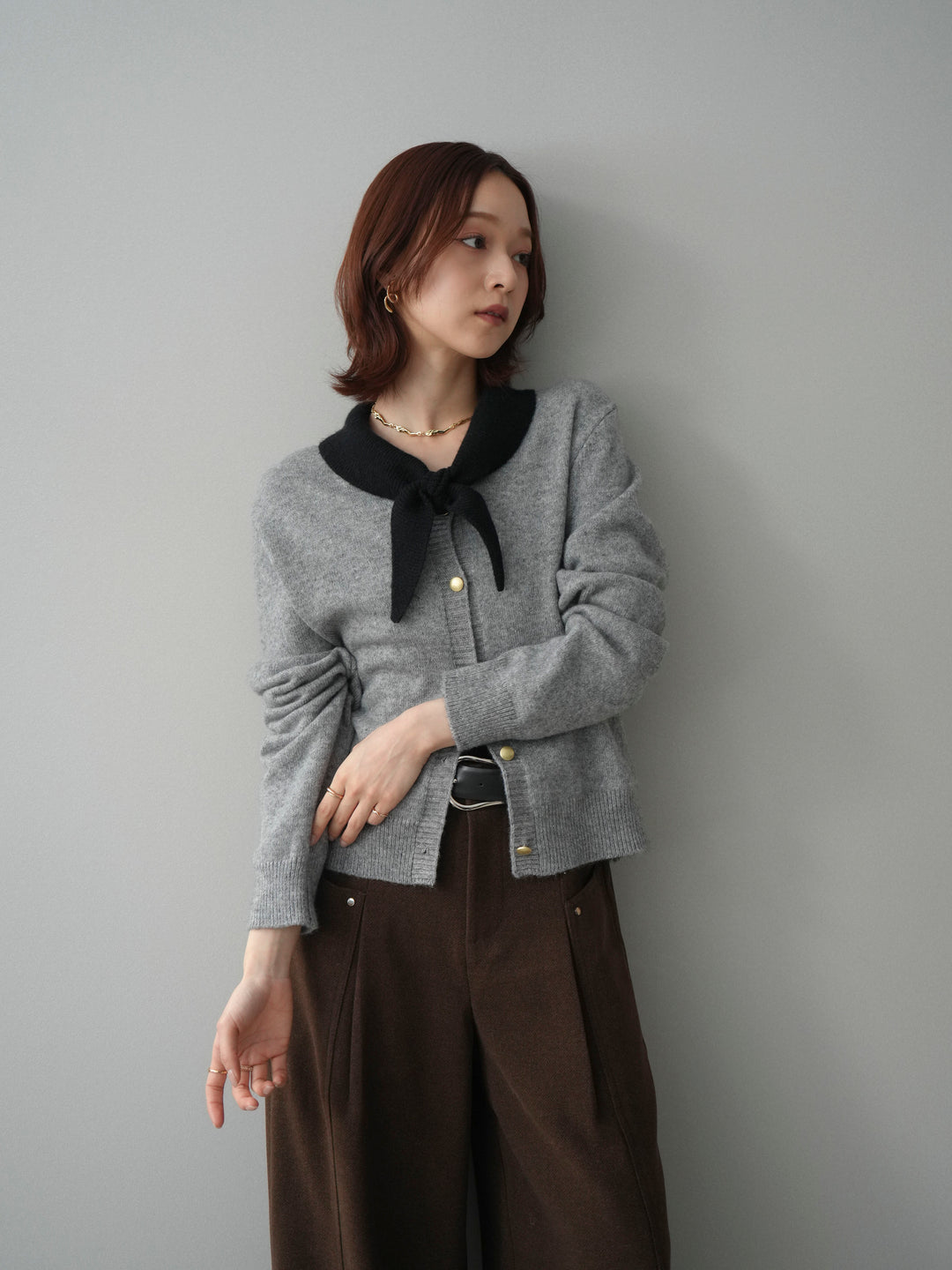 [SET]デザイン襟ニットカーディガン+デザイン襟ニットカーディガン(2set)