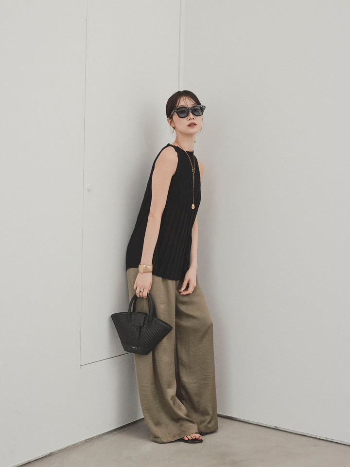 [SET]プリーツニットキャミソール+サテンイージーパンツ(2set)