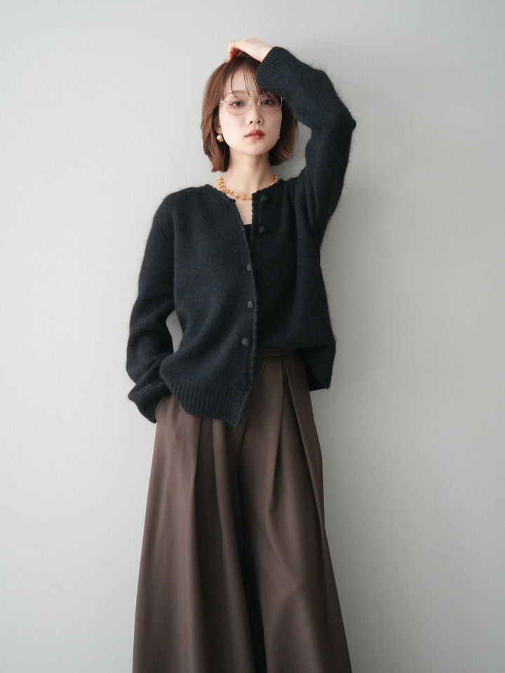 [SET]くるみボタンニットカーディガン+テープベルトタックバギーパンツ(2set)