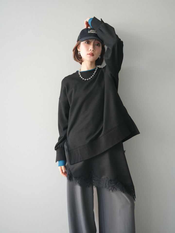 [予約]配色レイヤードデザインスエットプルオーバー/black