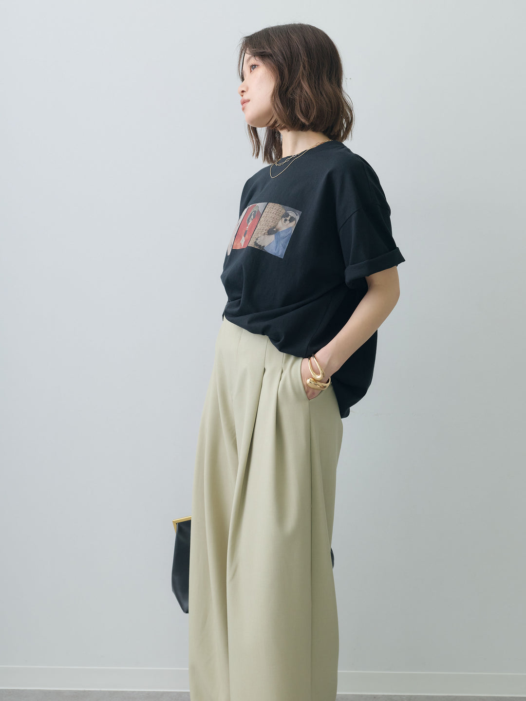 [SET]スリードッグフォトボックスTEE+アシンメトリーベルトタックワイドパンツ(2set)