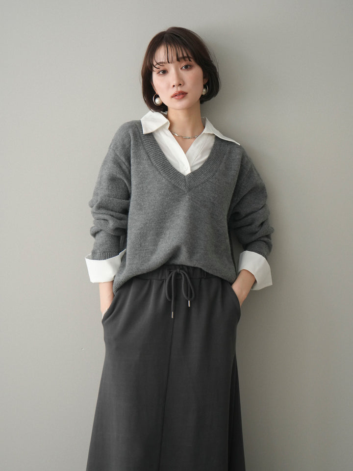 [予約]シャツドッキングVネックニットトップス/gray