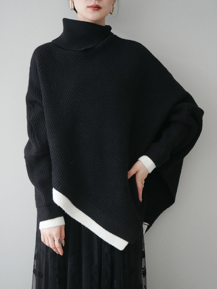 [予約]配色アシンメトリードルマンニットプルオーバー/black