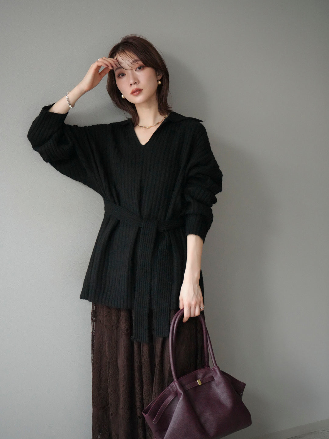 [予約]ワイドリブポロニットプルオーバー/black