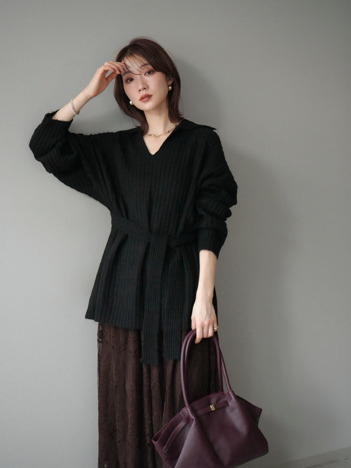 [予約]ワイドリブポロニットプルオーバー/black