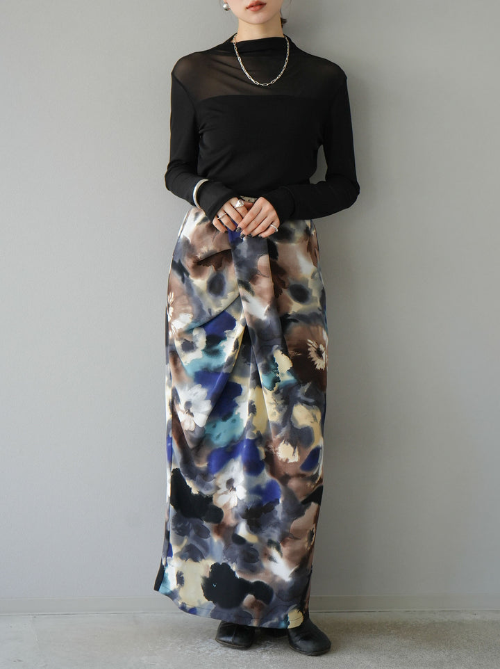 [SET]シアー切替ストレッチ長袖トップス+シアー切替ストレッチトップス(2set)