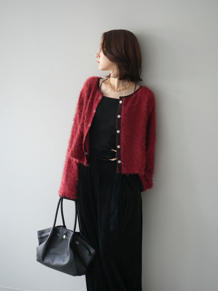 [予約]バイカラー2WAYシャギーニットカーディガン/red