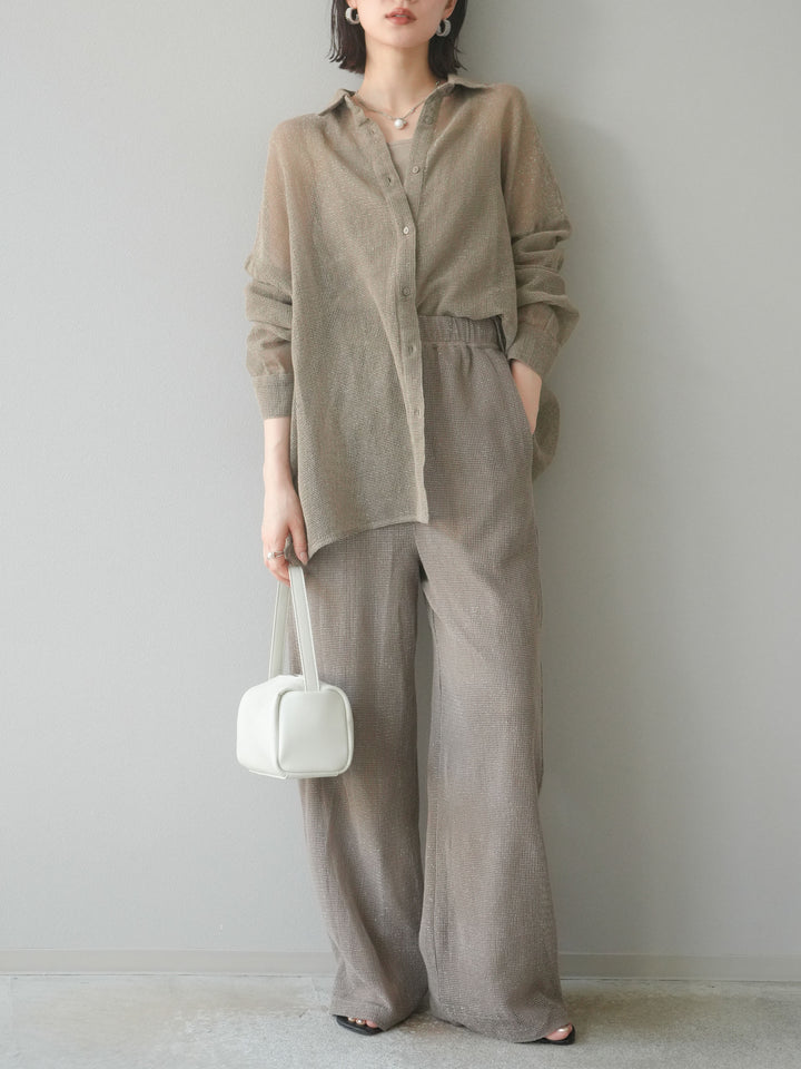 [預購] 棉金銀絲網眼休閒褲/米色