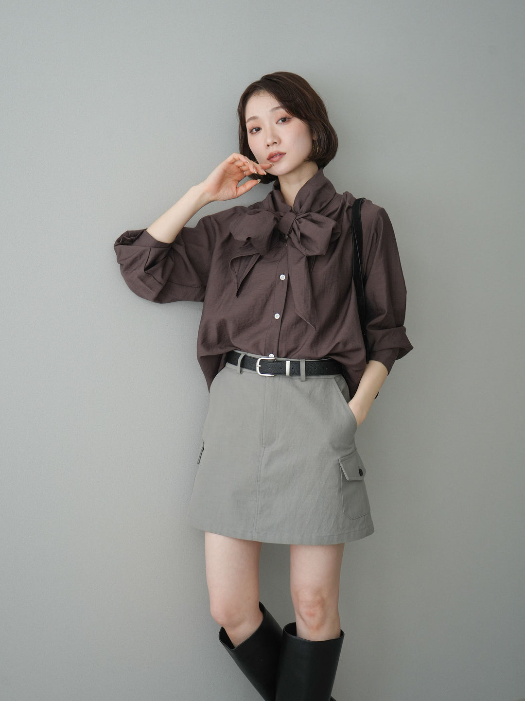 [予約]シアーボウタイブラウス/brown