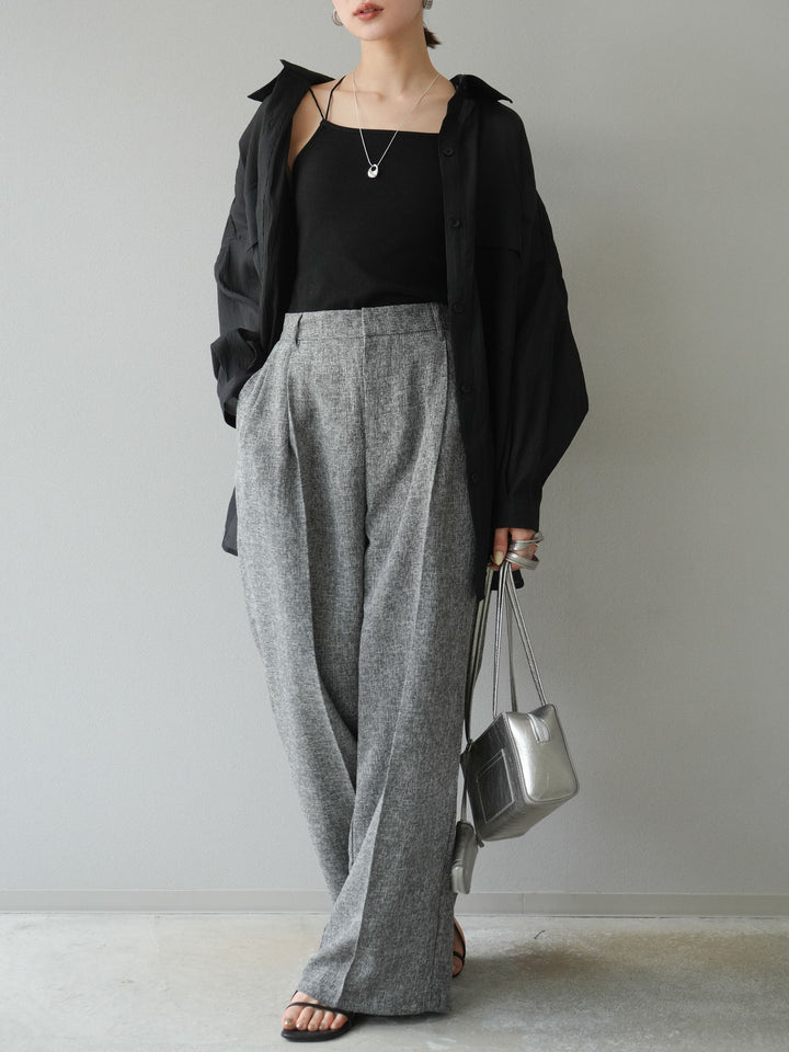 [預購] 混合粗花呢褶襉褲/黑色