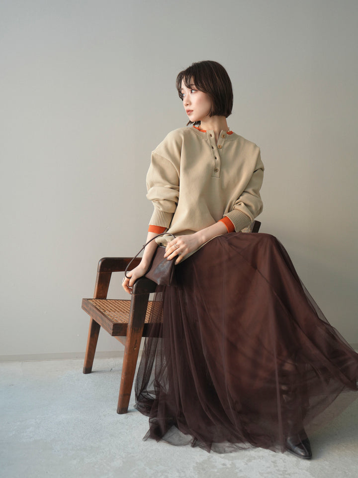 [予約]2WAYネック配色レイヤードニットプルオーバー/beige