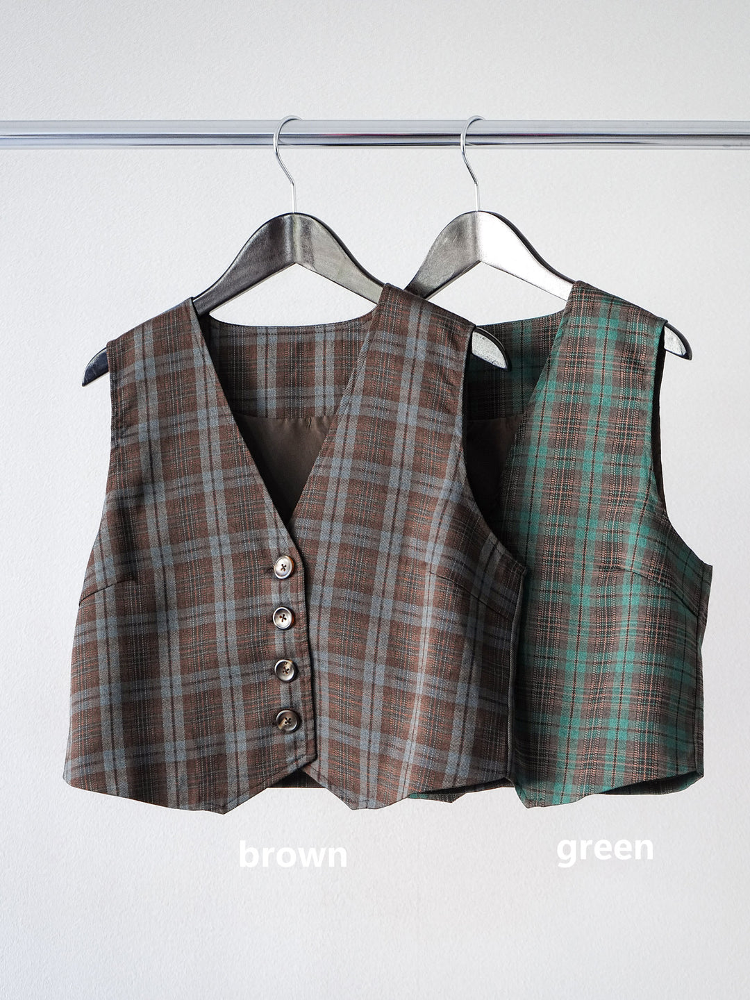 [SET]チェック柄ショートジャケット+チェック柄ベスト+チェック柄タックフレアスカート(3set)