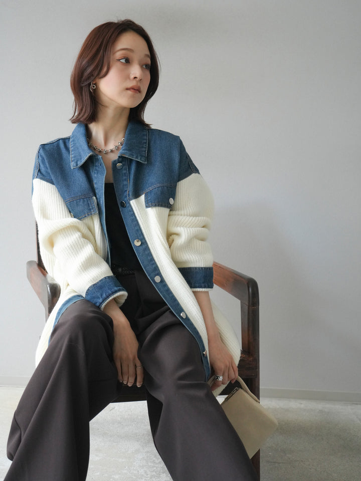 [予約]デニム襟付きニットジャケット/offwhite