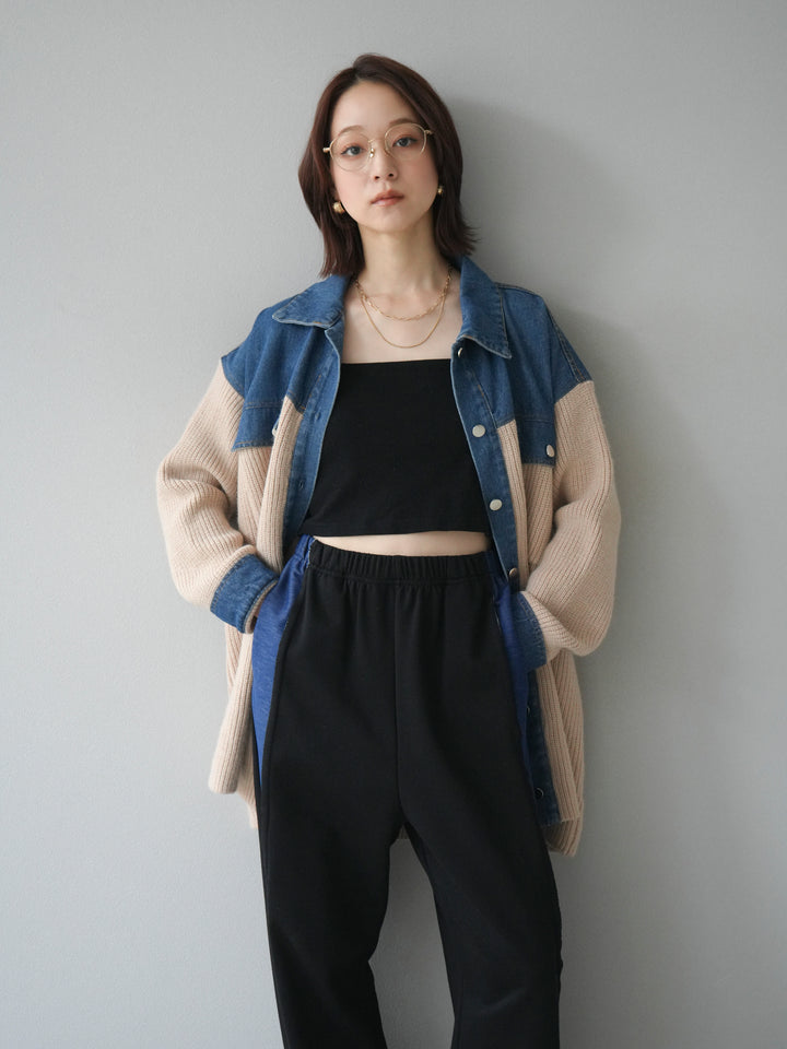 [予約]デニム襟付きニットジャケット/beige
